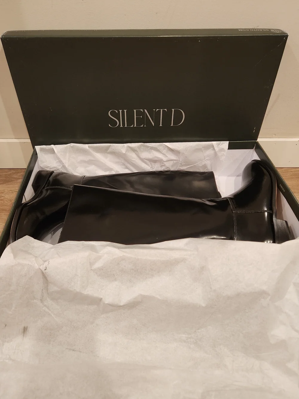 NWT Silent D Anthropologie Giselle Black Leather Riding Pull On Womens Boots 6.5